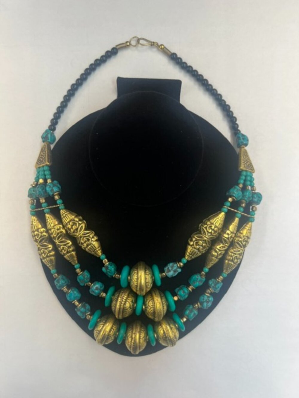 Bohemian Gold and Turquoise Beaded Necklace